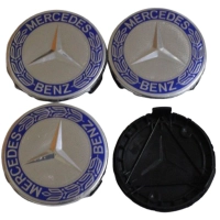 Mercedes Mavi Metal Geçmeli Jant Göbeği Kapağı 74x71 mm. (4 Adet)
