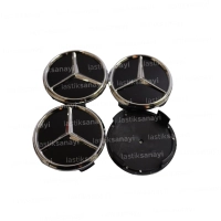 Mercedes Uyumlu Çelik Jant Göbeği 75x72 mm. Gri Siyah (4 Adet)