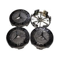Mercedes Uyumlu Çelik Jant Göbeği 75x72 mm. Siyah Gri (4 Adet)